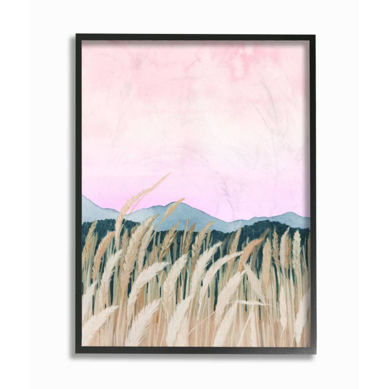 Stupell Industries Wheat Field Dawn Pink &#x26; Green Watercolor Painting Black Framed Wall Art